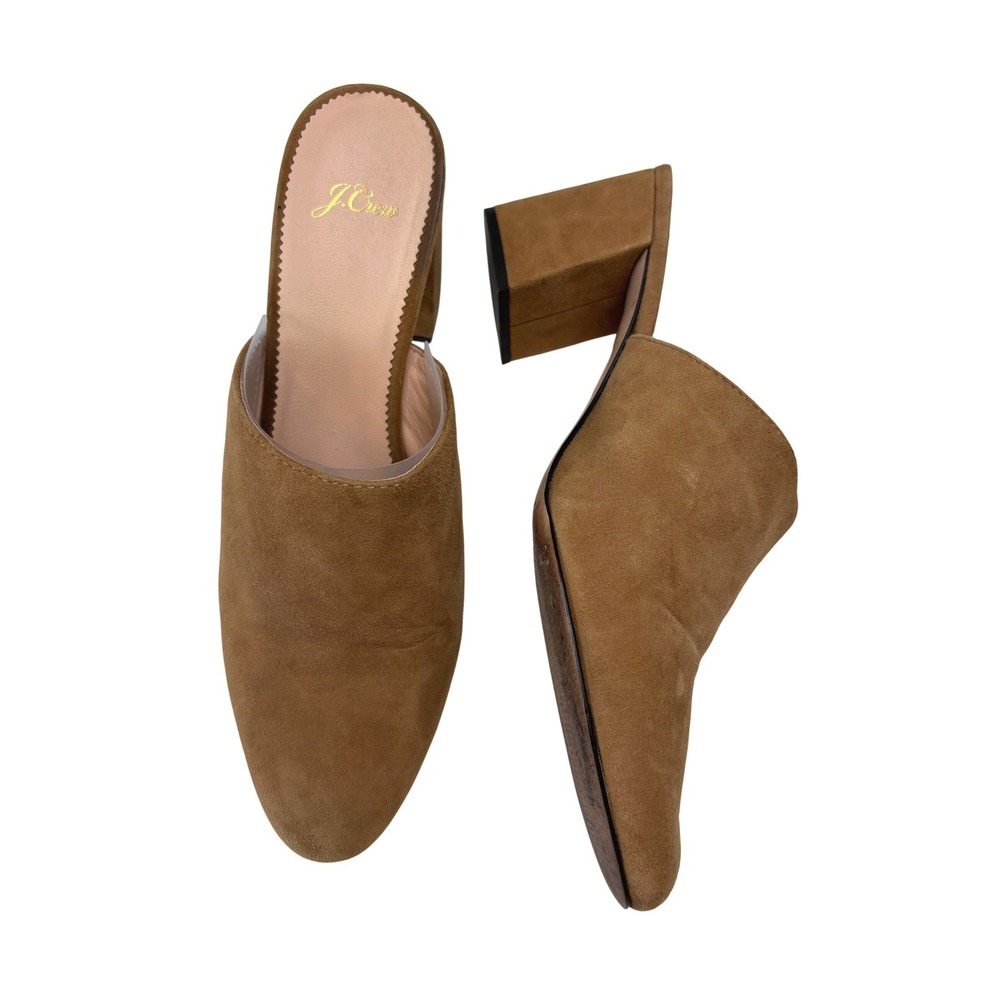 J. Crew Suede Block Heel Mules Tan Women Size 10 Pointed Toe Slip On Shoes